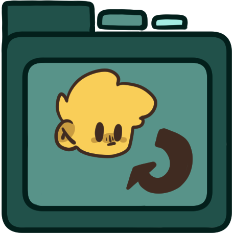  a green file folder with a yellow person on it, the person has wings instead of ears and an arrow curves to point from them to them.